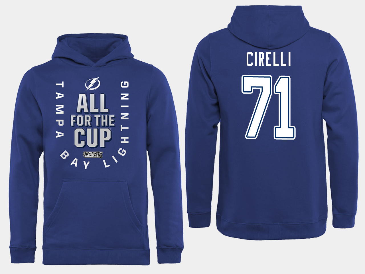 NHL Men adidas Tampa Bay Lightning #71 Cirelli blue All for the Cup Hoodie